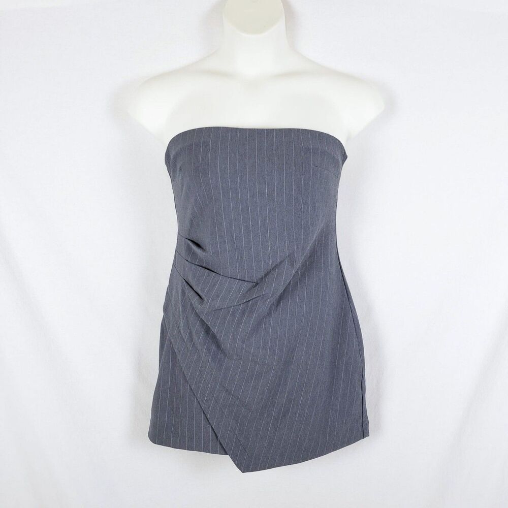 Wild Fable Office Siren Minimalist Pinstripe Strapless Mini Dress Womens L Gray